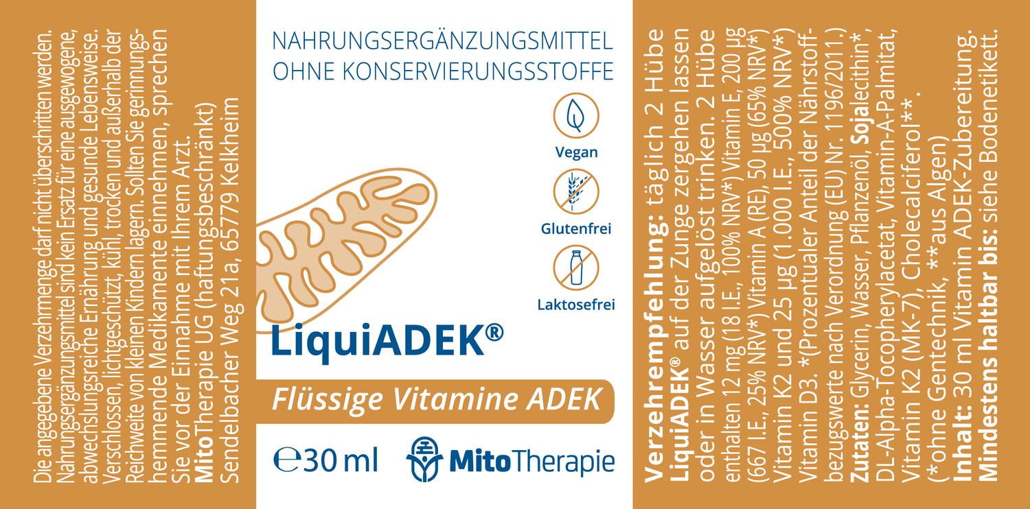 LiquiADEK® – flüssige Vitamine A, D, E und K2 (Menaquinon-7) – vegan, höchste Bioverfügbarkeit – 30 ml