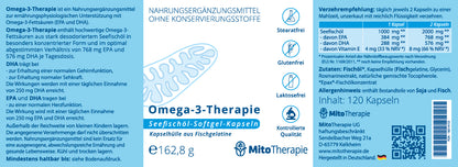 Omega-3-Therapie – Seefischöl-Softgel-Kapseln – 120 Kapseln mit den wichtigen Omega-3-Fettsäuren EPA und DHA in besonders konzentrierter Form